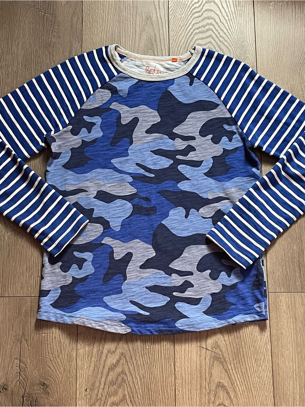 Boden Blue Camo and Stripes 13-14Y Long Sleeve Shirt